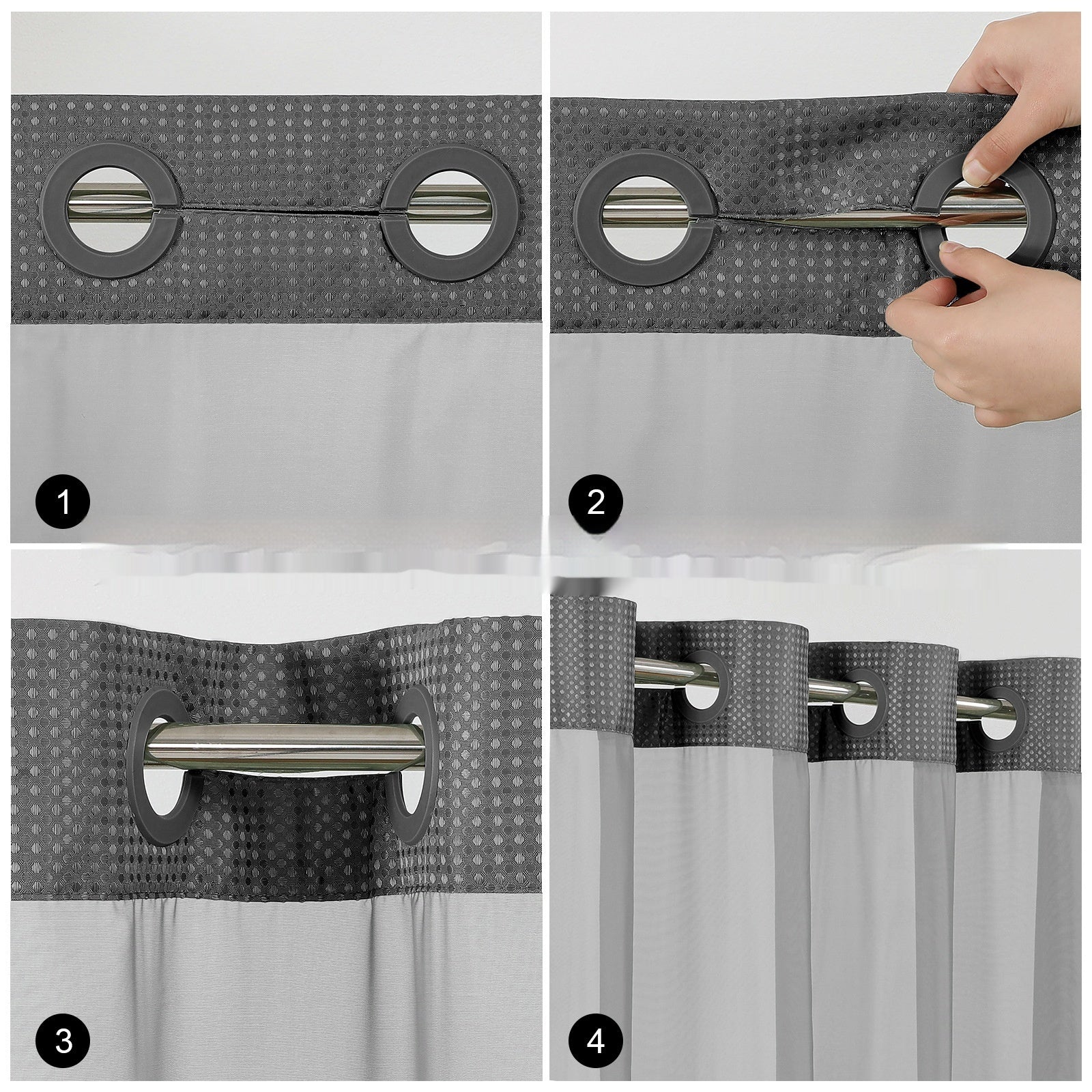 Solid-color Waffle-patterned Double-layer Large-loop-lined Shower Curtain