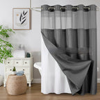 Solid-color Waffle-patterned Double-layer Large-loop-lined Shower Curtain